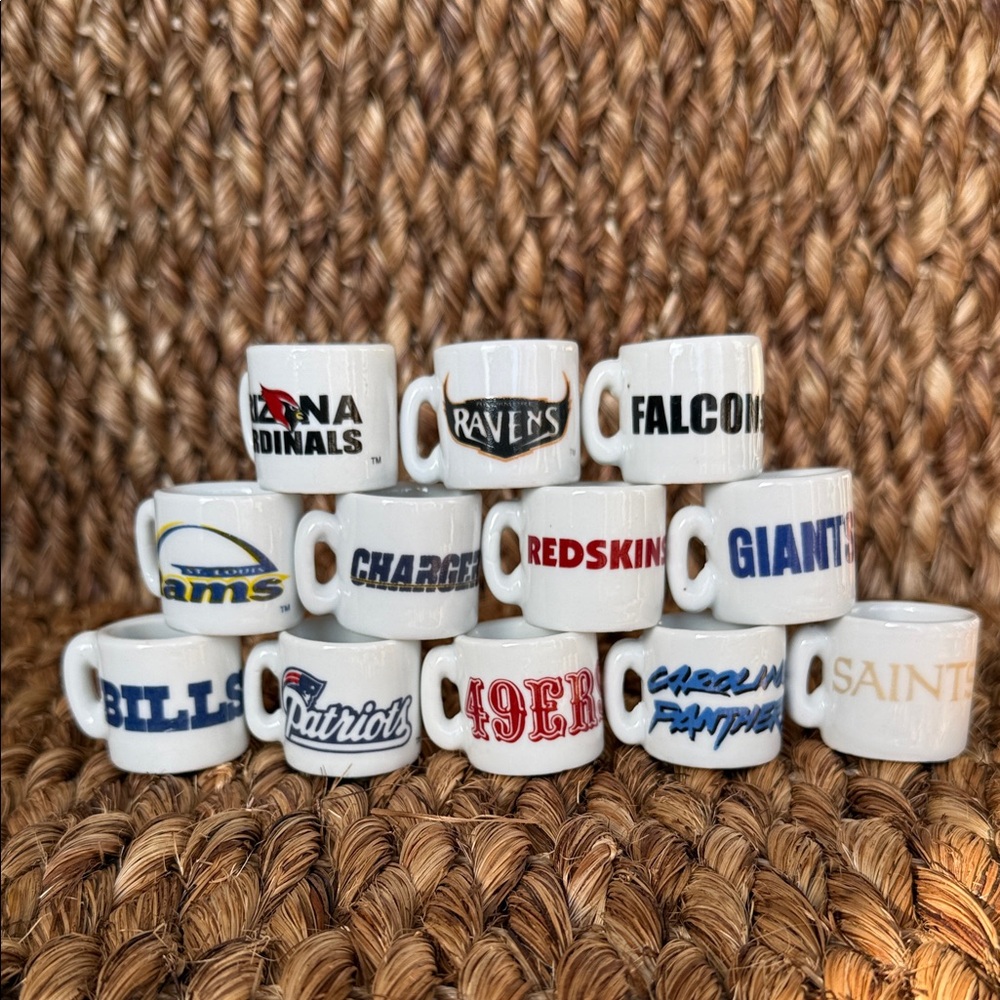Vintage NFL Logo Set of 12 Mini Ceramic Football Mug Gumball Vending Collectible